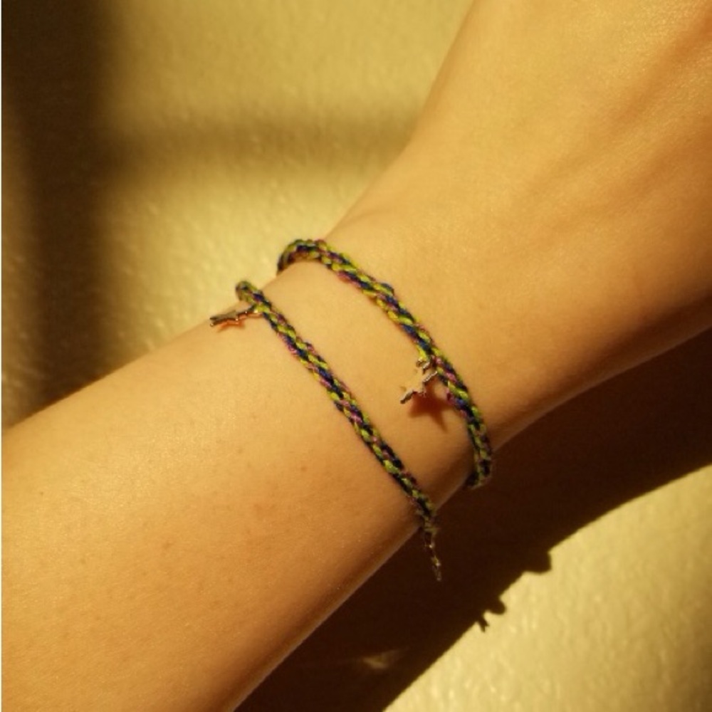 Colorful Braided  double wrap Bracelet with Star Charms